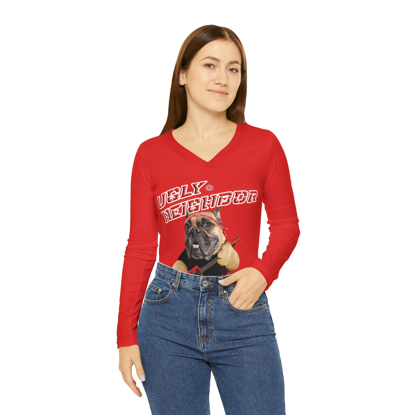 Ugly Neighbor II Women's Long Sleeve V-neck Shirt - Red