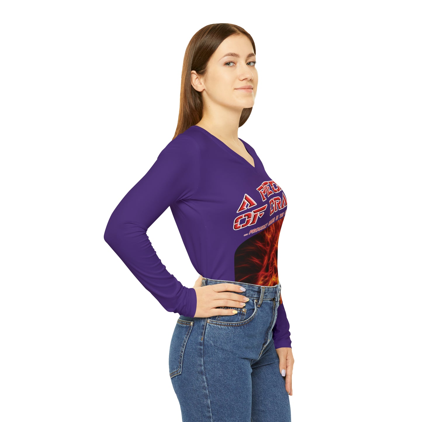 A Piece Of Crap Chic Long Sleeve V-Neck Tee - Purple