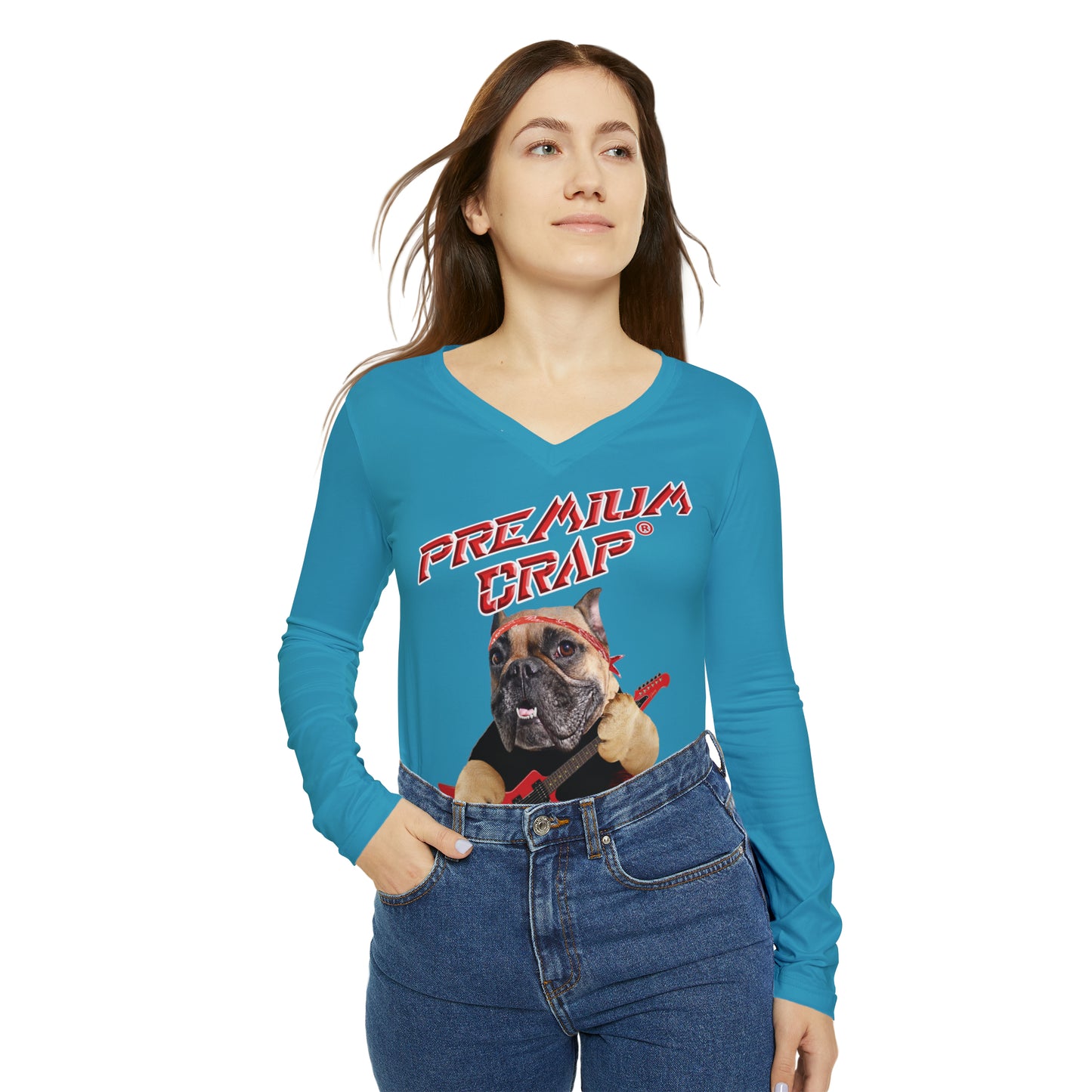 Premium Crap Women's Long Sleeve V-neck Shirt - Turquoise