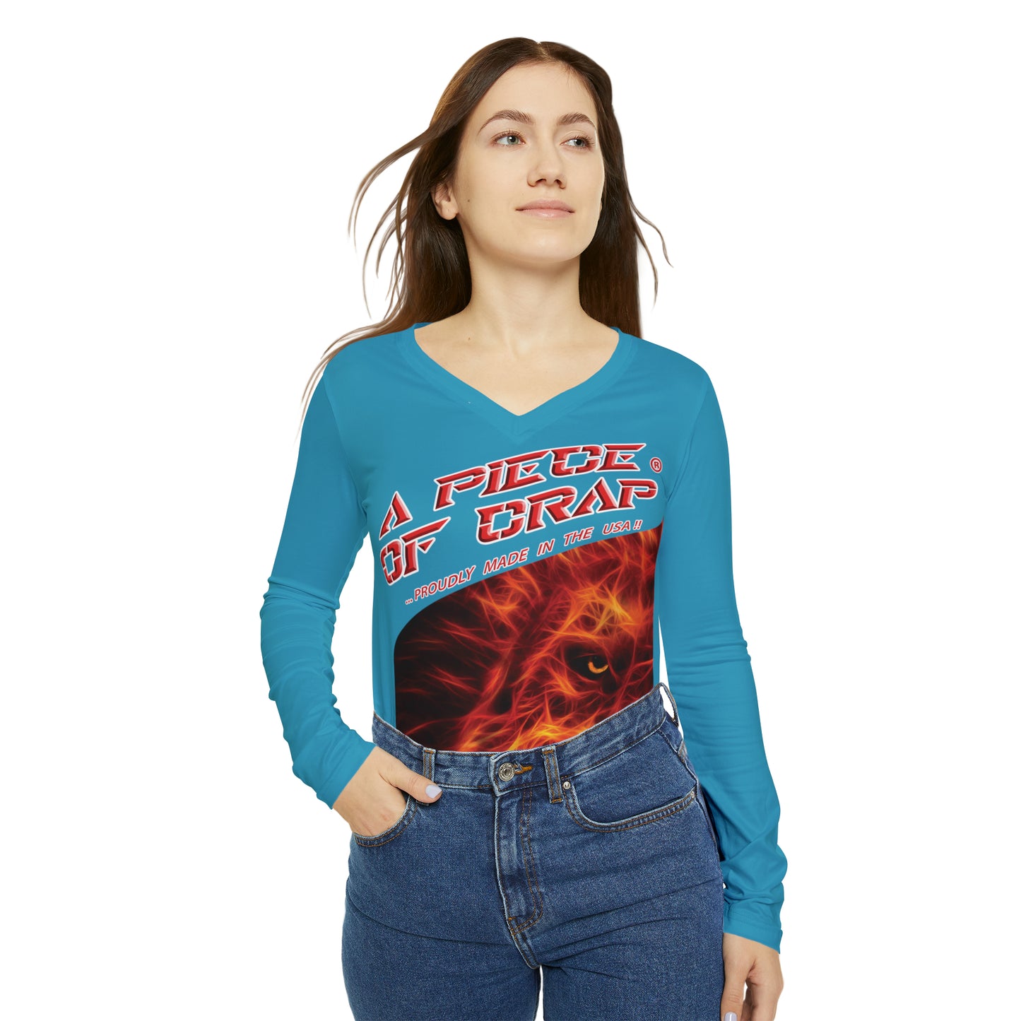 A Piece Of Crap Chic Long Sleeve V-Neck Tee - Turquoise