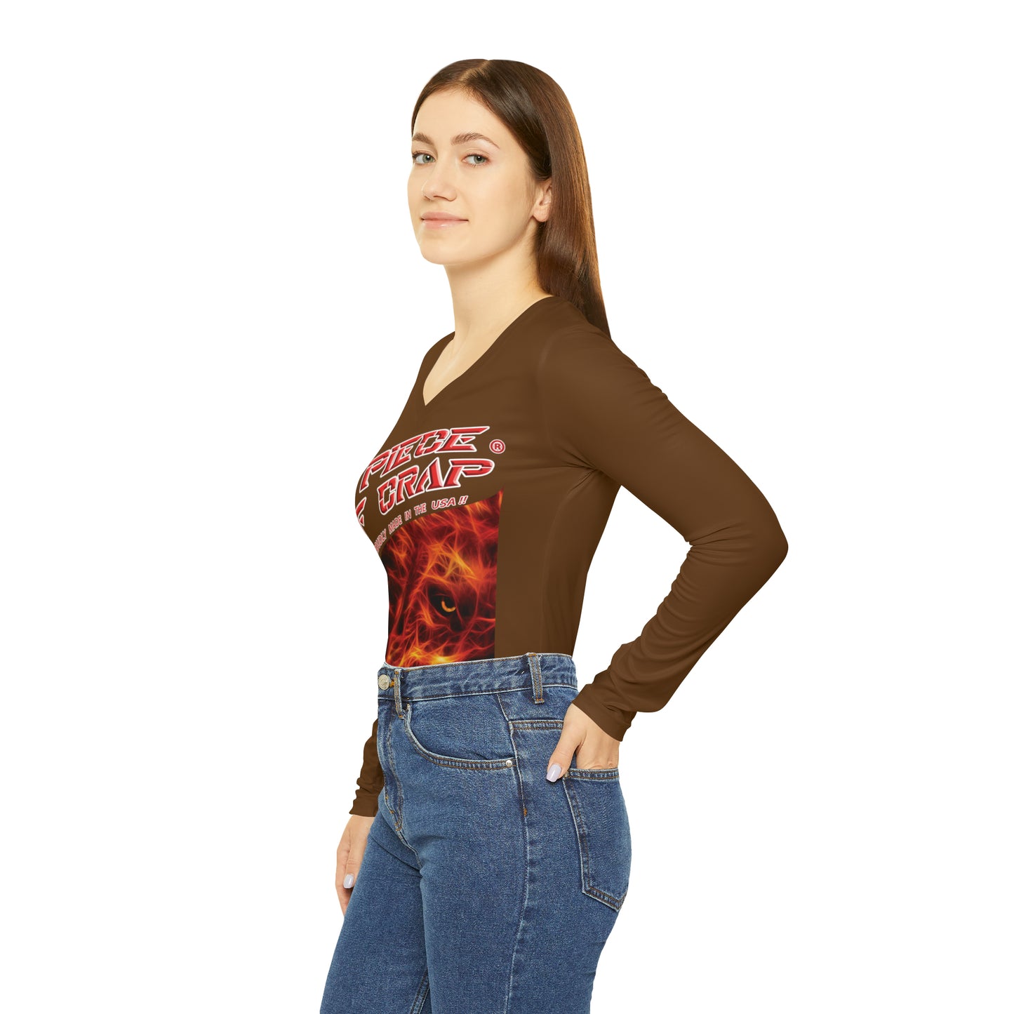 A Piece Of Crap Chic Long Sleeve V-Neck Tee - Brown