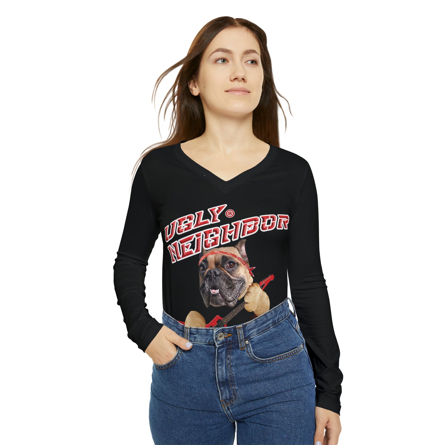 Ugly Neighbor II Women's Long Sleeve V-neck Shirt - Black