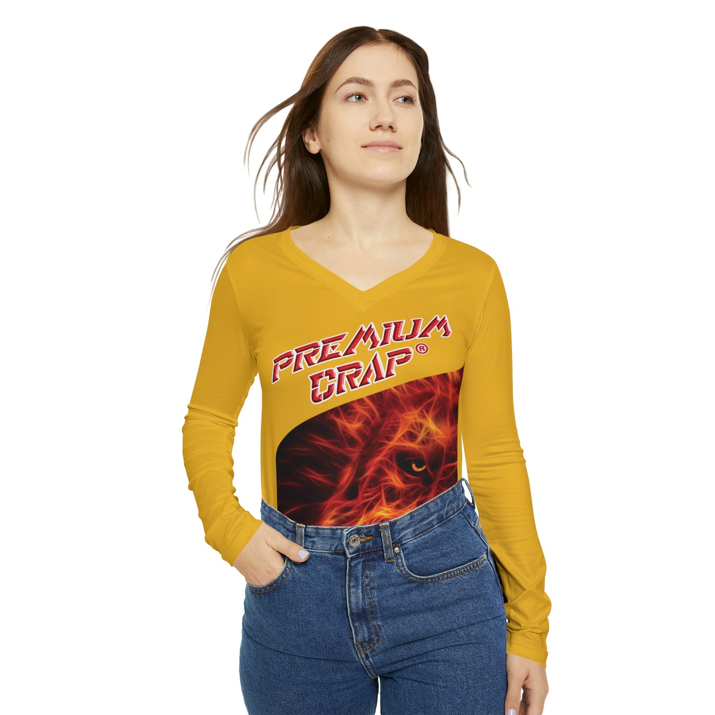 Premium Crap Chic Long Sleeve V-Neck Tee - Yellow