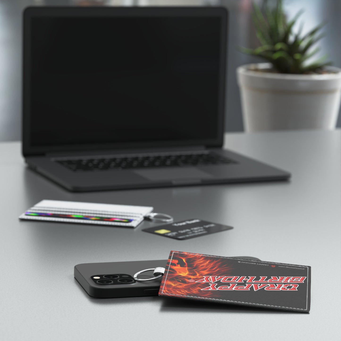 Crappy Birthday Saffiano Leather Card Holder