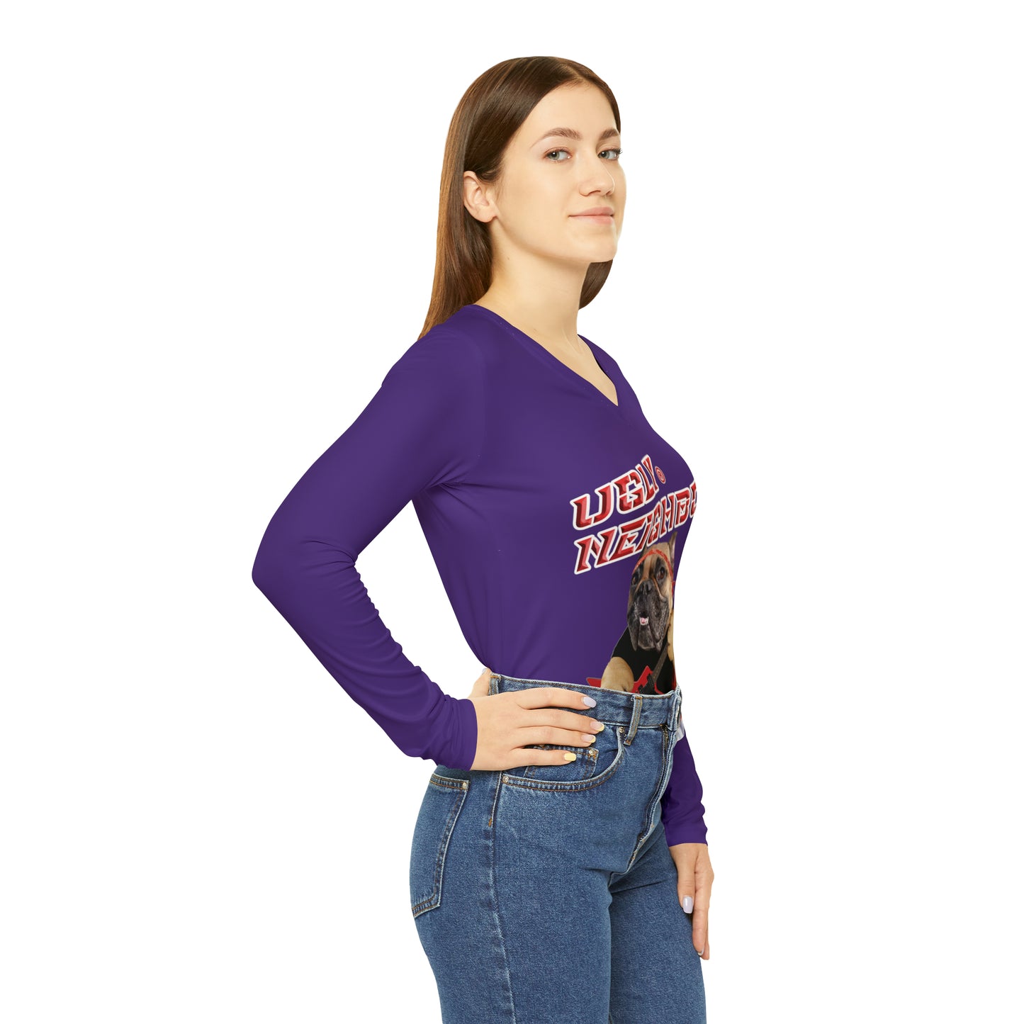 Ugly Neighbor Chic Long Sleeve V-Neck Tee - Purple