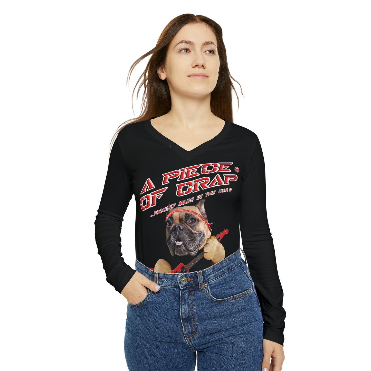 A Piece Of Crap II Women's Long Sleeve V-neck Shirt - Black