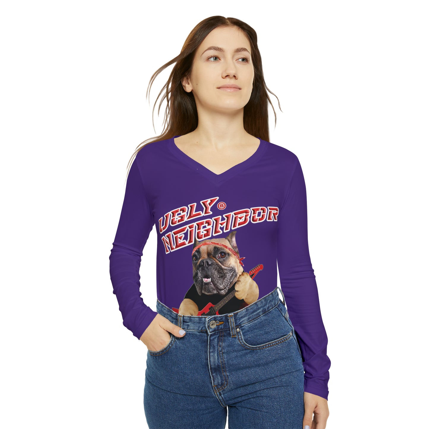 Ugly Neighbor Chic Long Sleeve V-Neck Tee - Purple