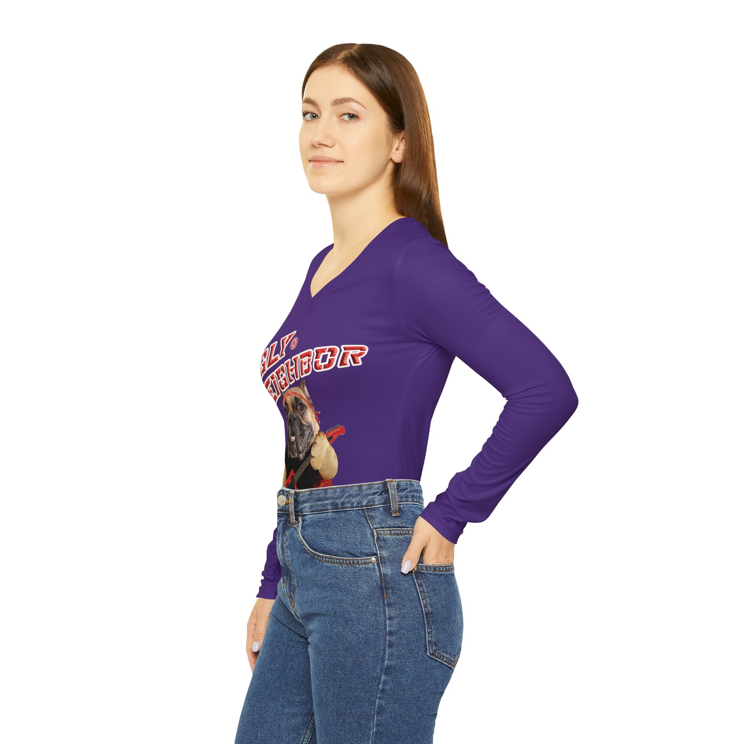 Ugly Neighbor Chic Long Sleeve V-Neck Tee - Purple
