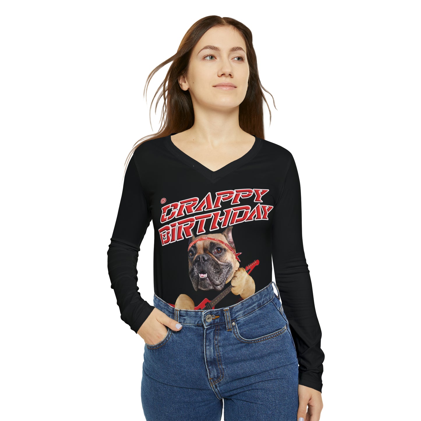 Crappy Birthday II Women's Long Sleeve V-neck Shirt - Black