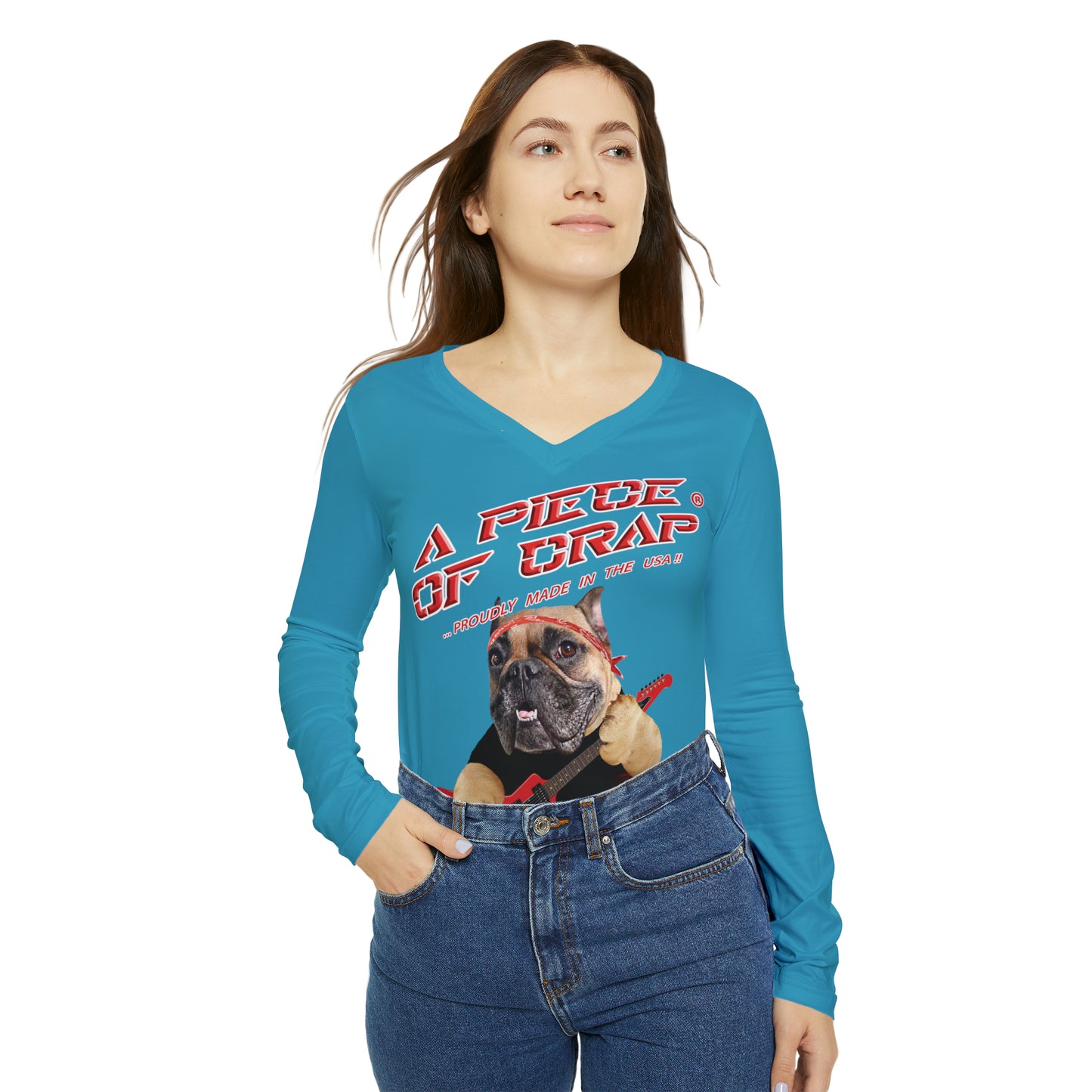A Piece Of Crap II Women's Long Sleeve V-neck Shirt - Turquoise
