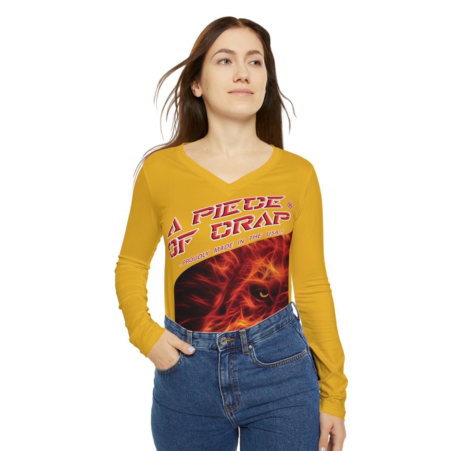 A Piece Of Crap Chic Long Sleeve V-Neck Tee - Yellow