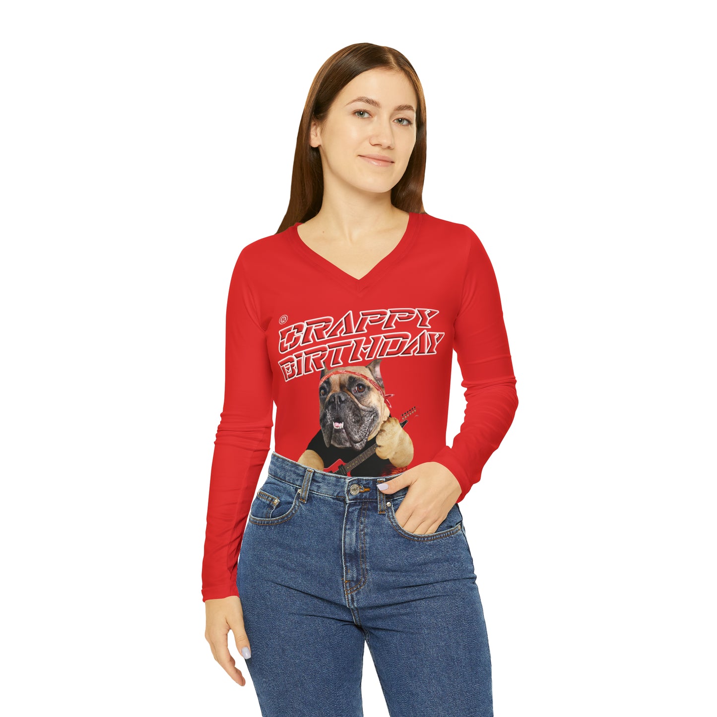 Crappy Birthday II Women's Long Sleeve V-neck Shirt - Red