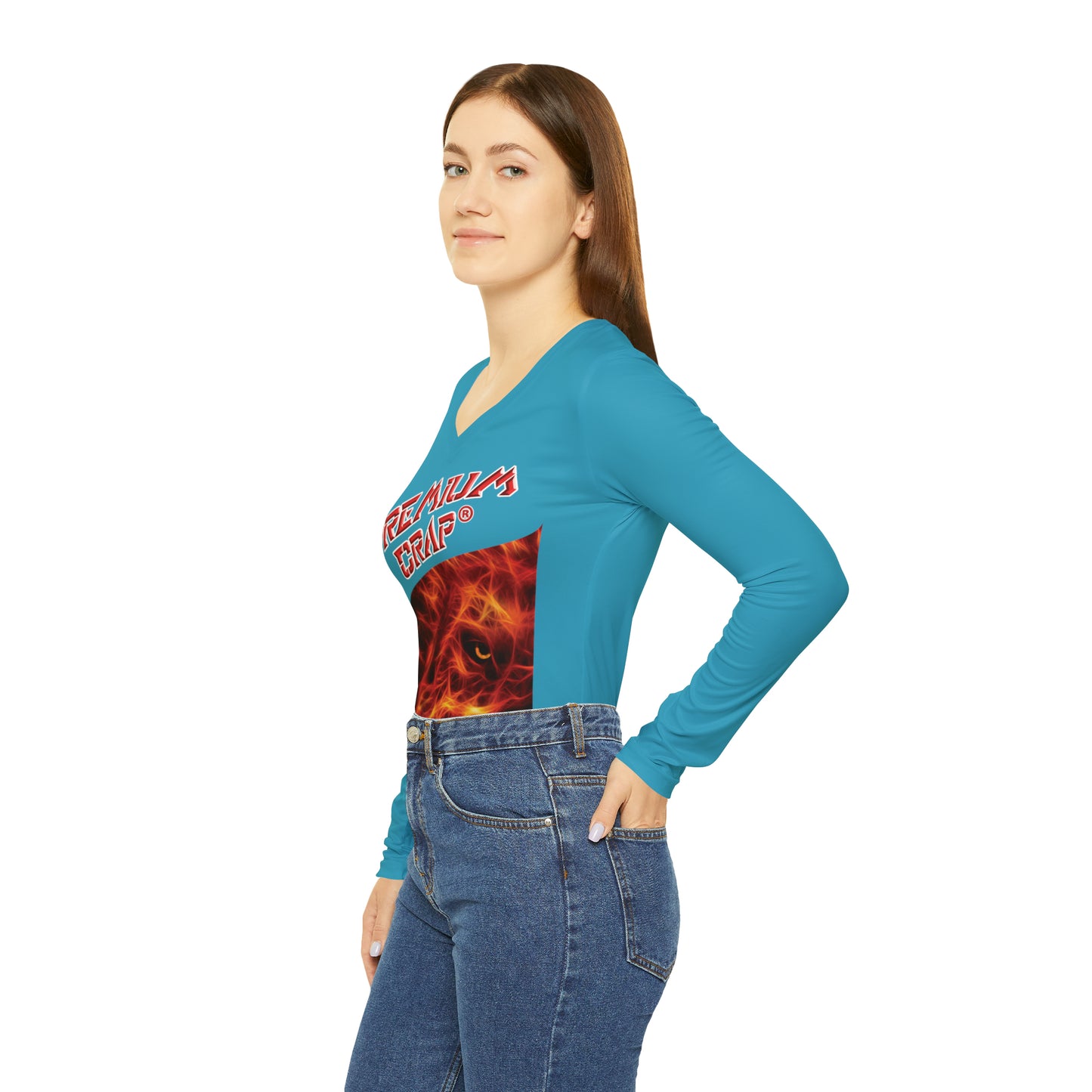 Premium Crap Chic Long Sleeve V-Neck Tee - Turquoise