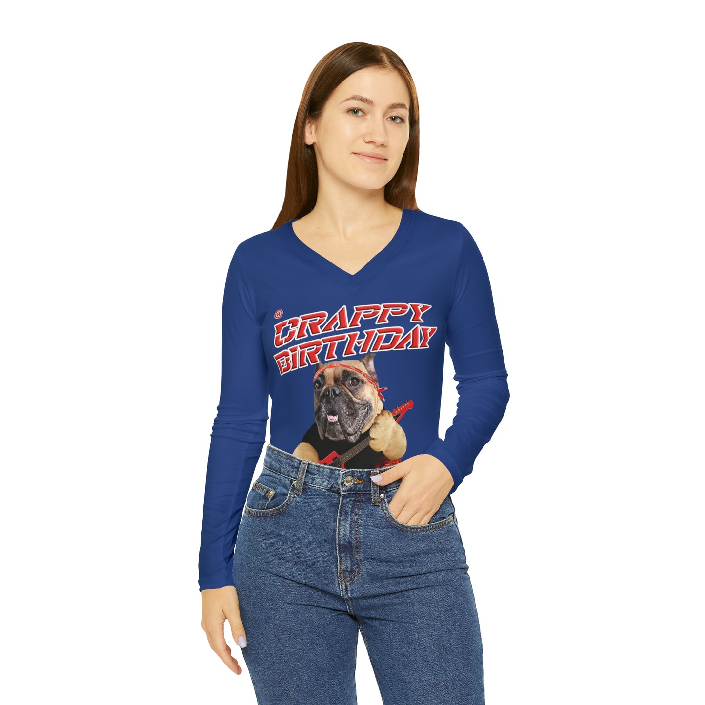 Crappy Birthday II Women's Long Sleeve V-neck Shirt - Dark Blue