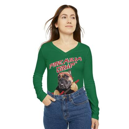 Premium Crap Women's Long Sleeve V-neck Shirt - Dark Green