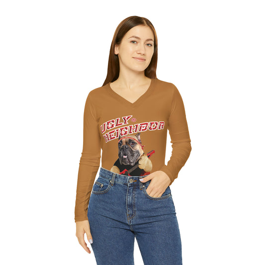 Ugly Neighbor Chic Long Sleeve V-Neck Tee - Light Brown