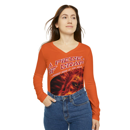 A Piece Of Crap Chic Long Sleeve V-Neck Tee - Orange