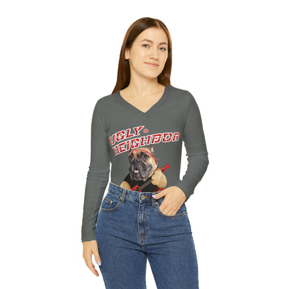 Ugly Neighbor II Women's Long Sleeve V-neck Shirt - Dark Grey