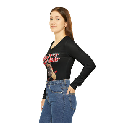 Crappy Birthday II Women's Long Sleeve V-neck Shirt - Black