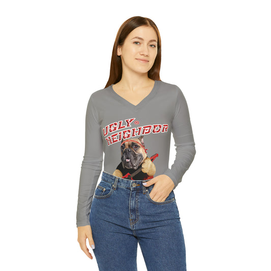 Ugly Neighbor Chic Long Sleeve V-Neck Tee - Grey