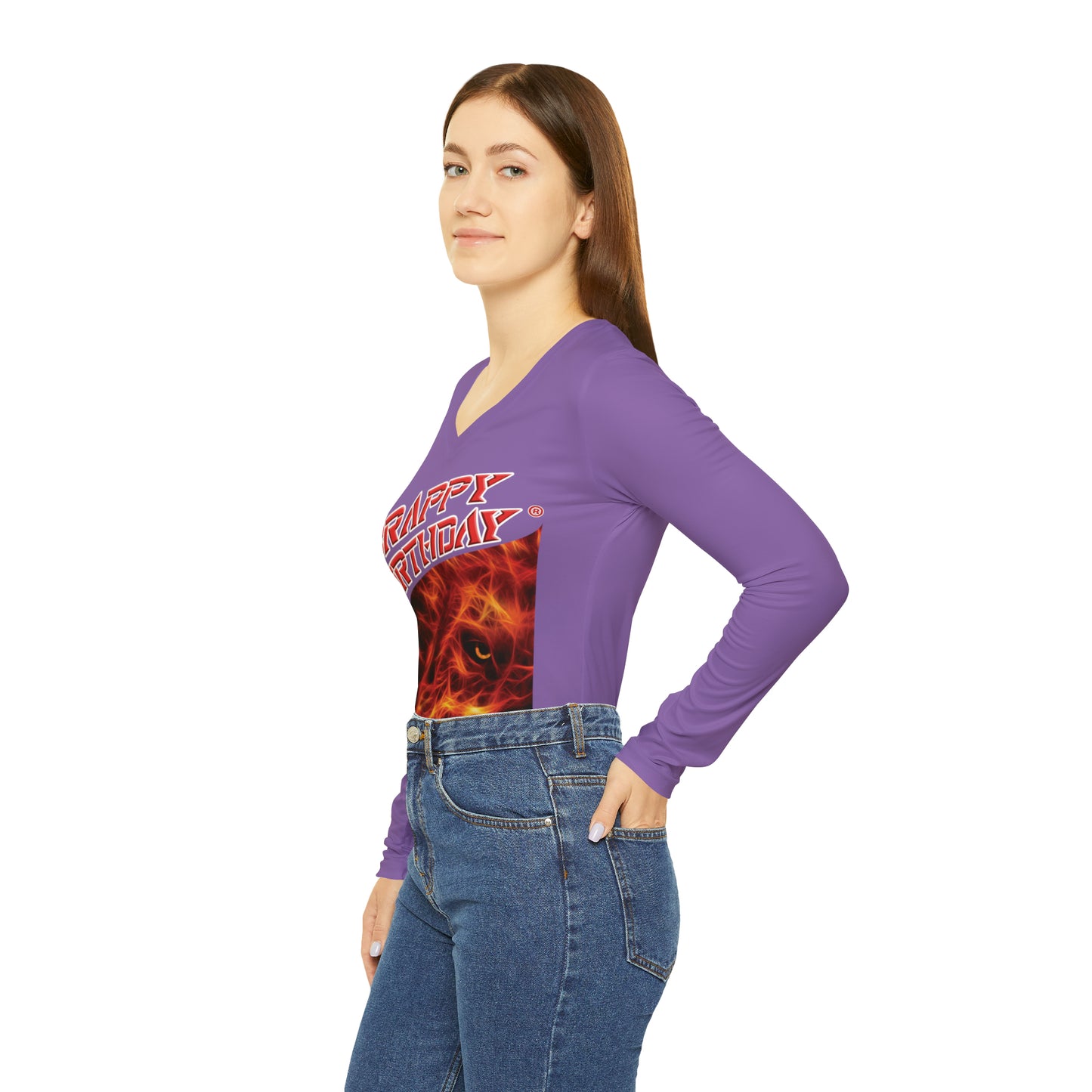 Crappy Birthday Chic Long Sleeve V-Neck Tee - Light Purple