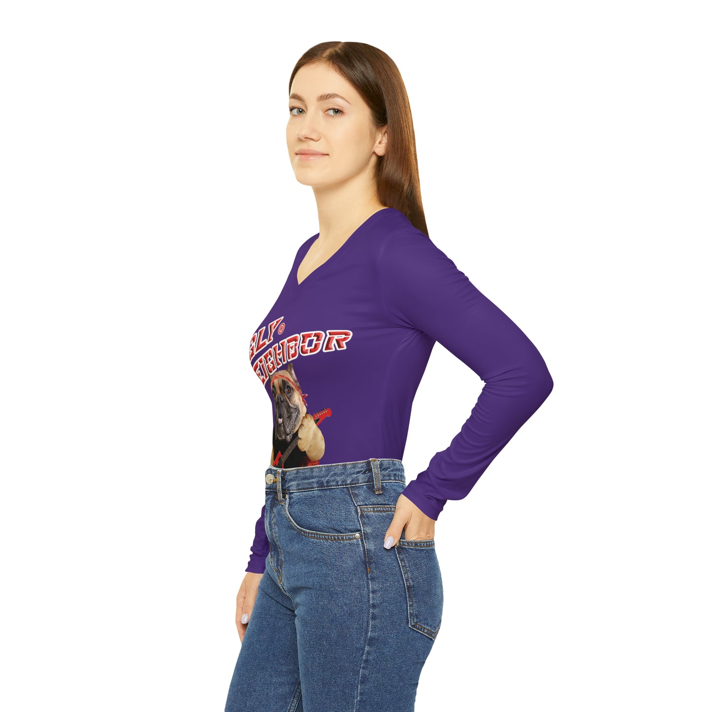 Ugly Neighbor II Women's Long Sleeve V-neck Shirt - Purple