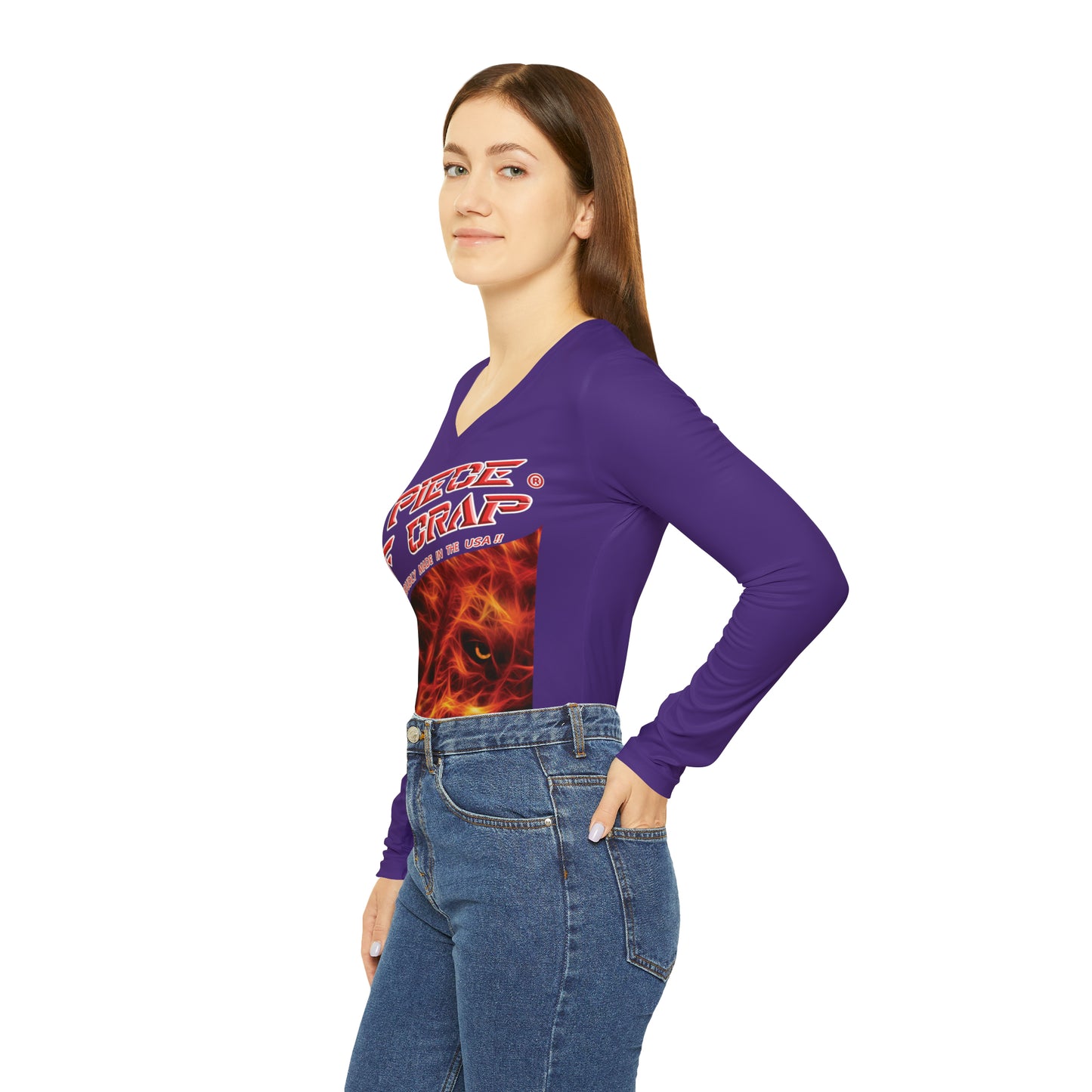 A Piece Of Crap Chic Long Sleeve V-Neck Tee - Purple