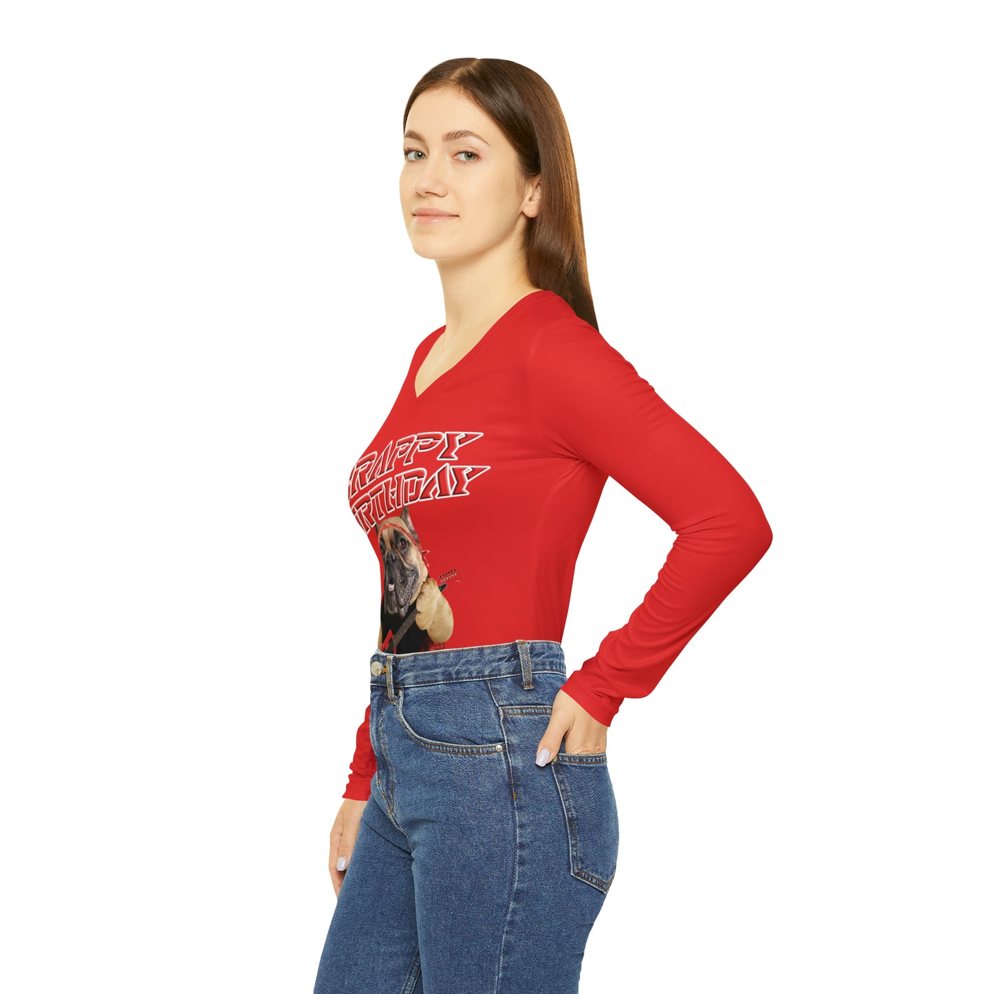 Crappy Birthday II Women's Long Sleeve V-neck Shirt - Red