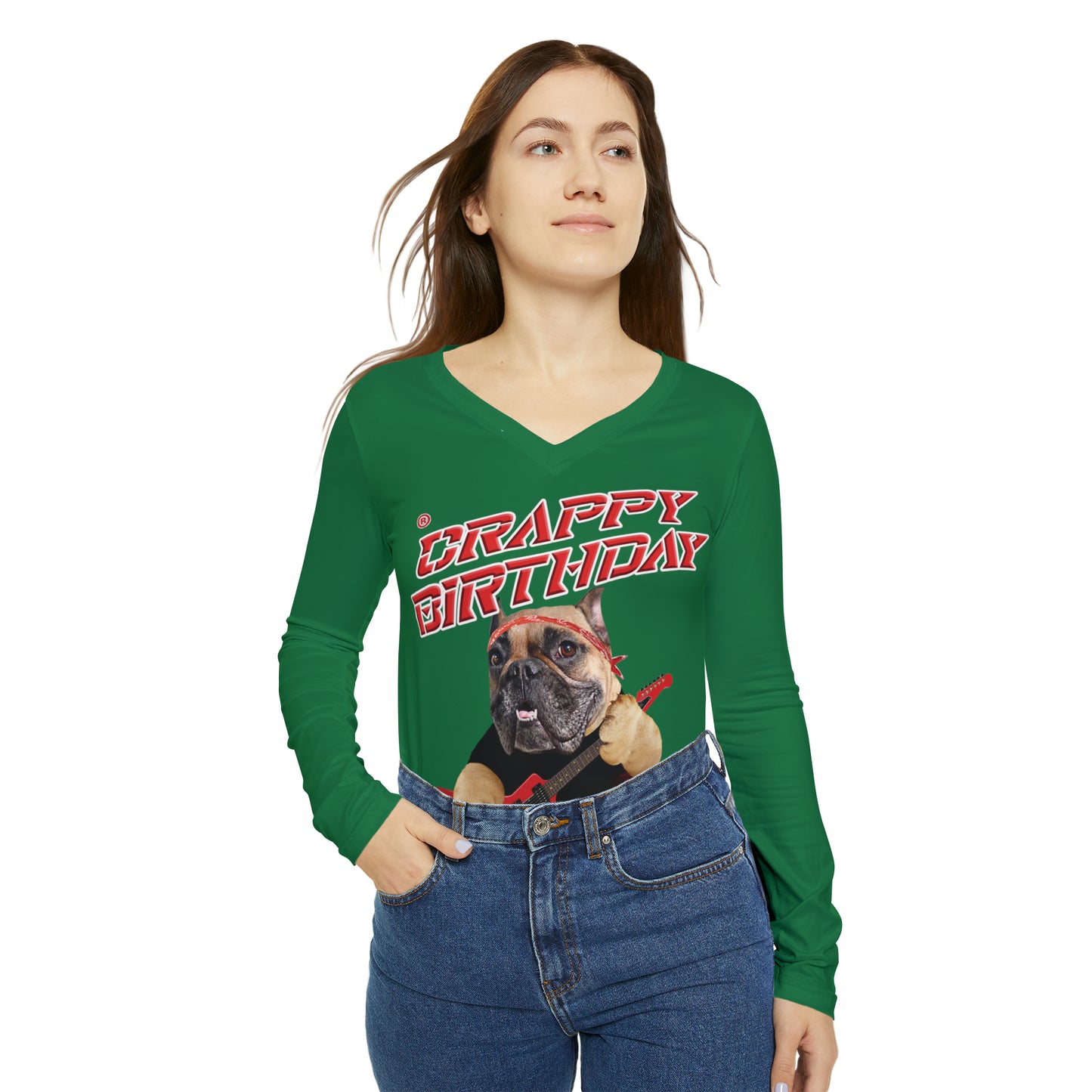 Crappy Birthday II Women's Long Sleeve V-neck Shirt - Dark Green