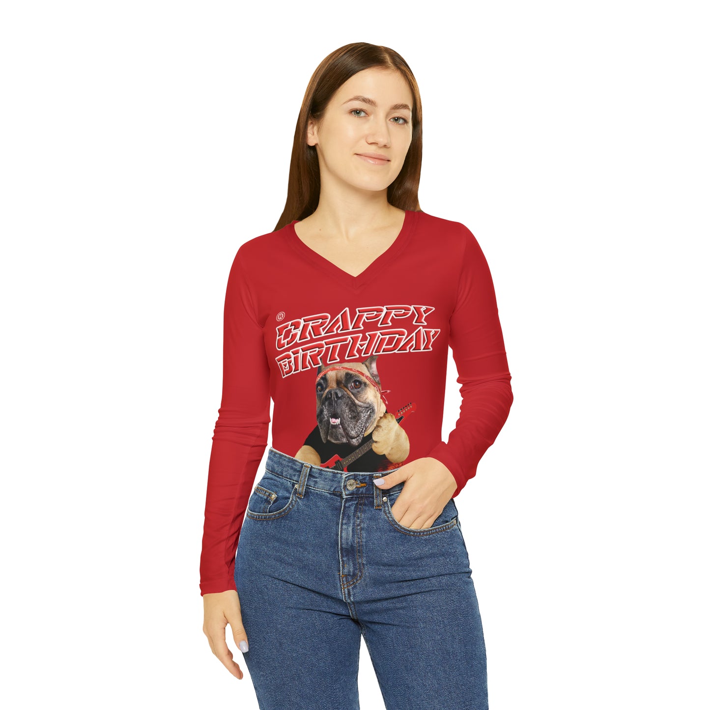 Crappy Birthday II Women's Long Sleeve V-neck Shirt - Dark Red