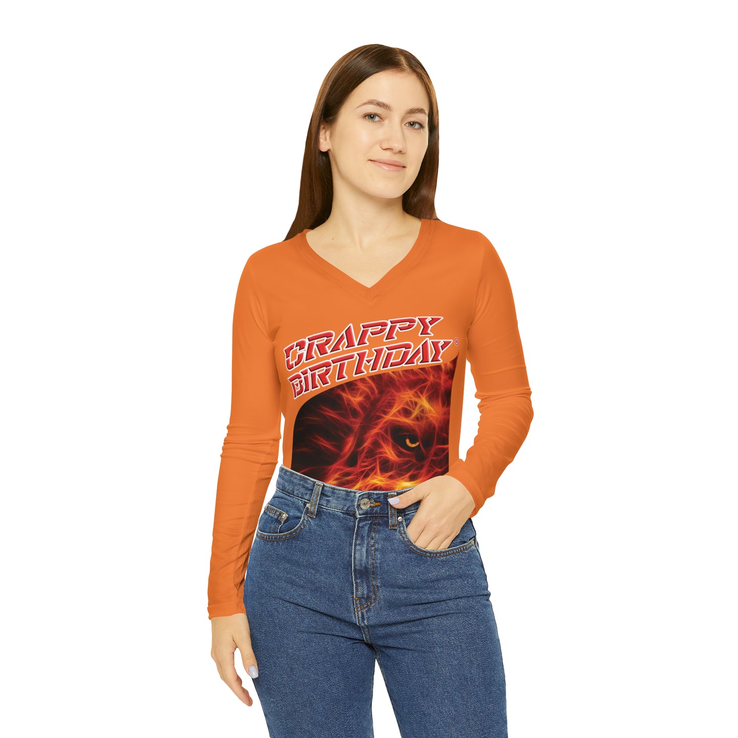 Crappy Birthday Chic Long Sleeve V-Neck Tee - Crusta