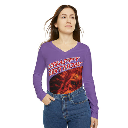 Crappy Birthday Chic Long Sleeve V-Neck Tee - Light Purple