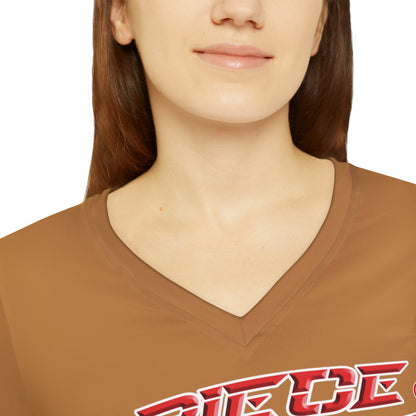 A Piece Of Crap Chic Long Sleeve V-Neck Tee - Light Brown