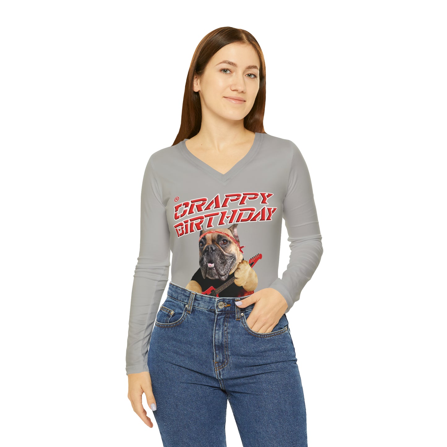 Crappy Birthday II Women's Long Sleeve V-neck Shirt - Light Grey