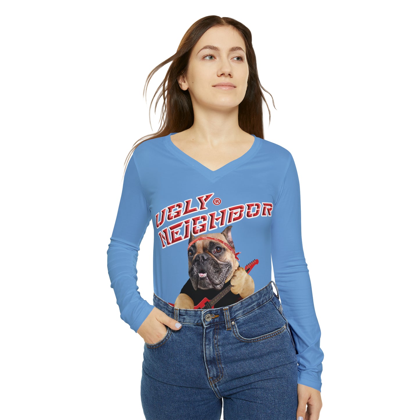 Ugly Neighbor II Women's Long Sleeve V-neck Shirt - Light blue