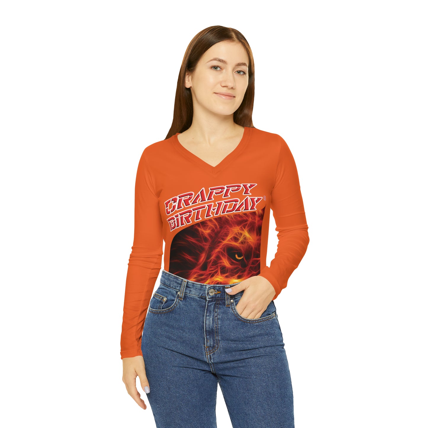 Crappy Birthday Chic Long Sleeve V-Neck Tee - Orange