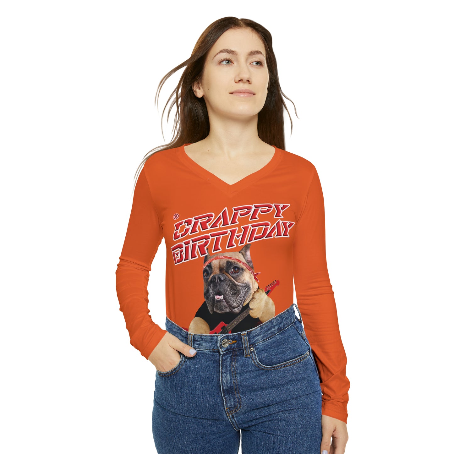 Crappy Birthday II Women's Long Sleeve V-neck Shirt - Orange