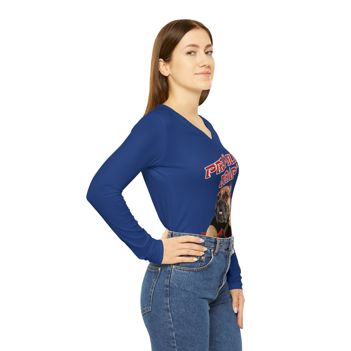 Premium Crap Women's Long Sleeve V-neck Shirt - Dark Blue