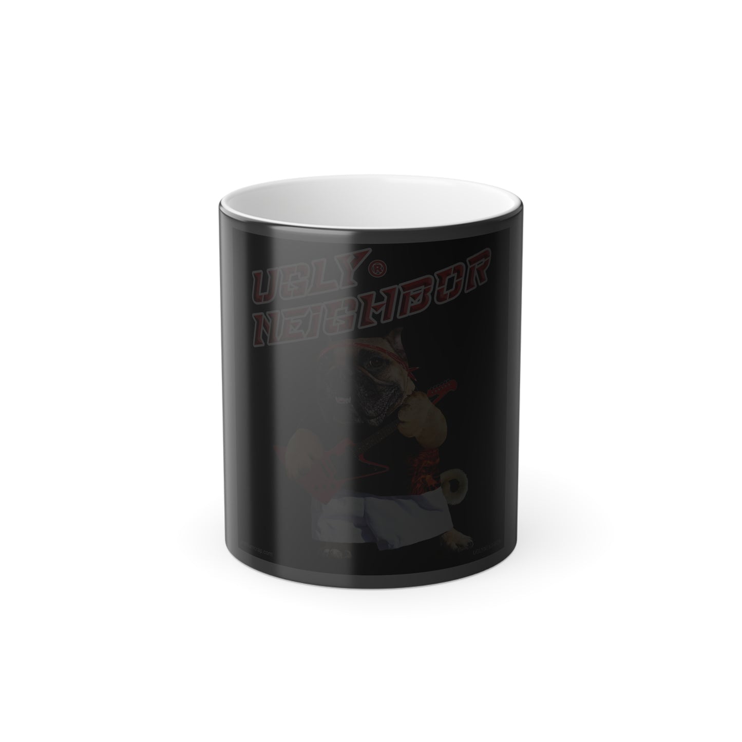 Black cylindrical container with white interior on a white background