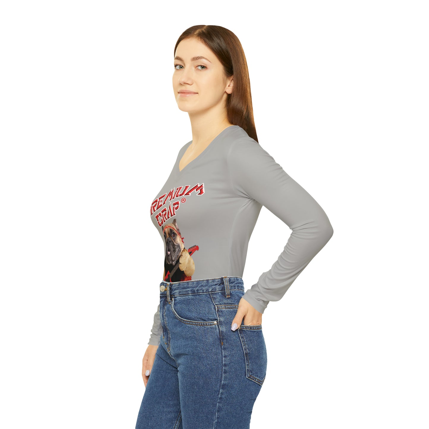 Premium Crap Women's Long Sleeve V-neck Shirt - Light Grey