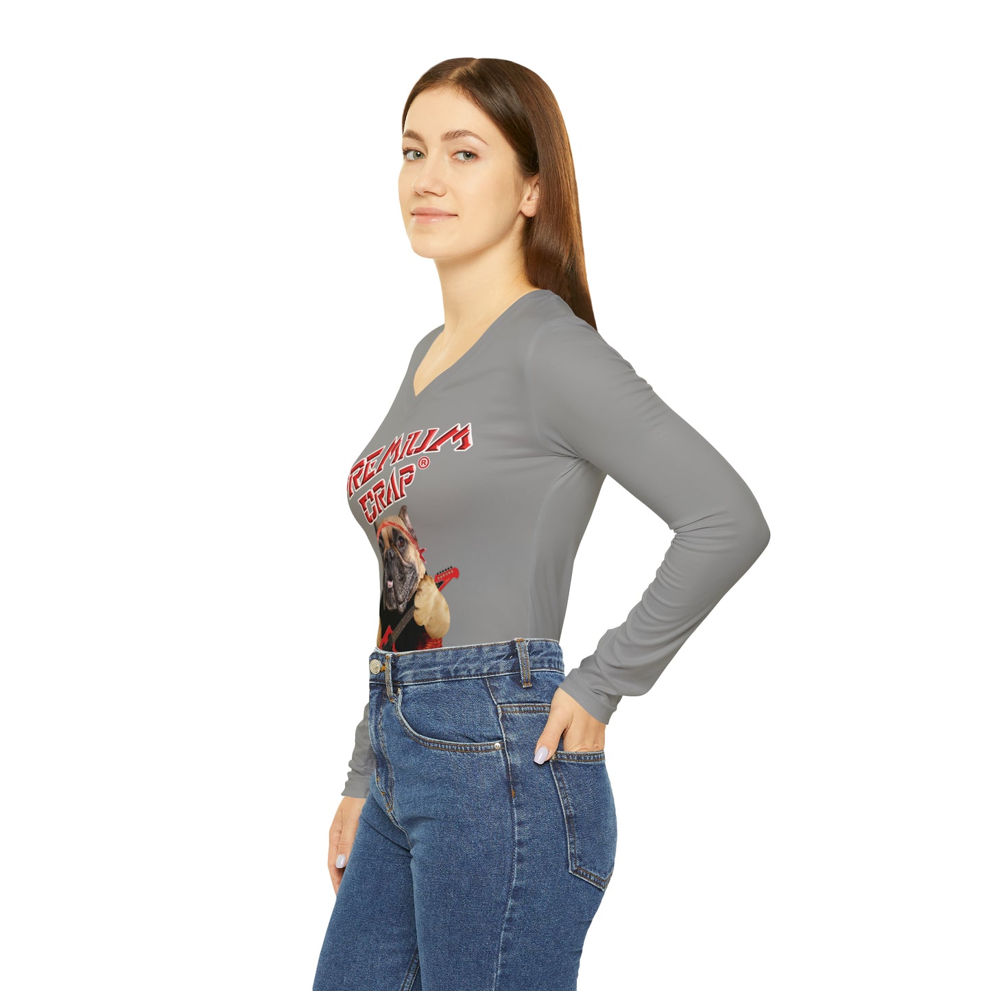 Premium Crap Women's Long Sleeve V-neck Shirt - Grey