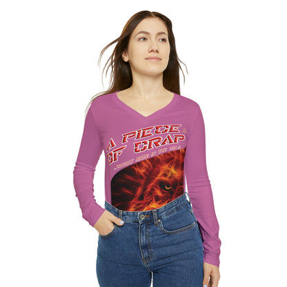 A Piece Of Crap Chic Long Sleeve V-Neck Tee - Light Pink