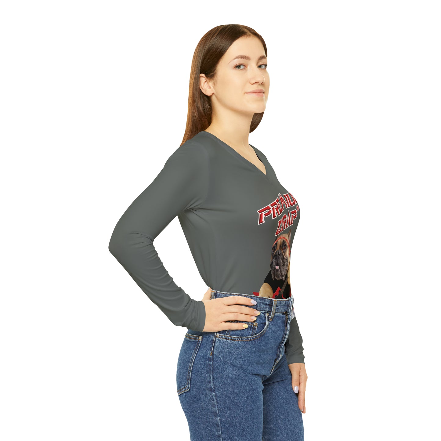 Premium Crap Women's Long Sleeve V-neck Shirt - Dark Grey