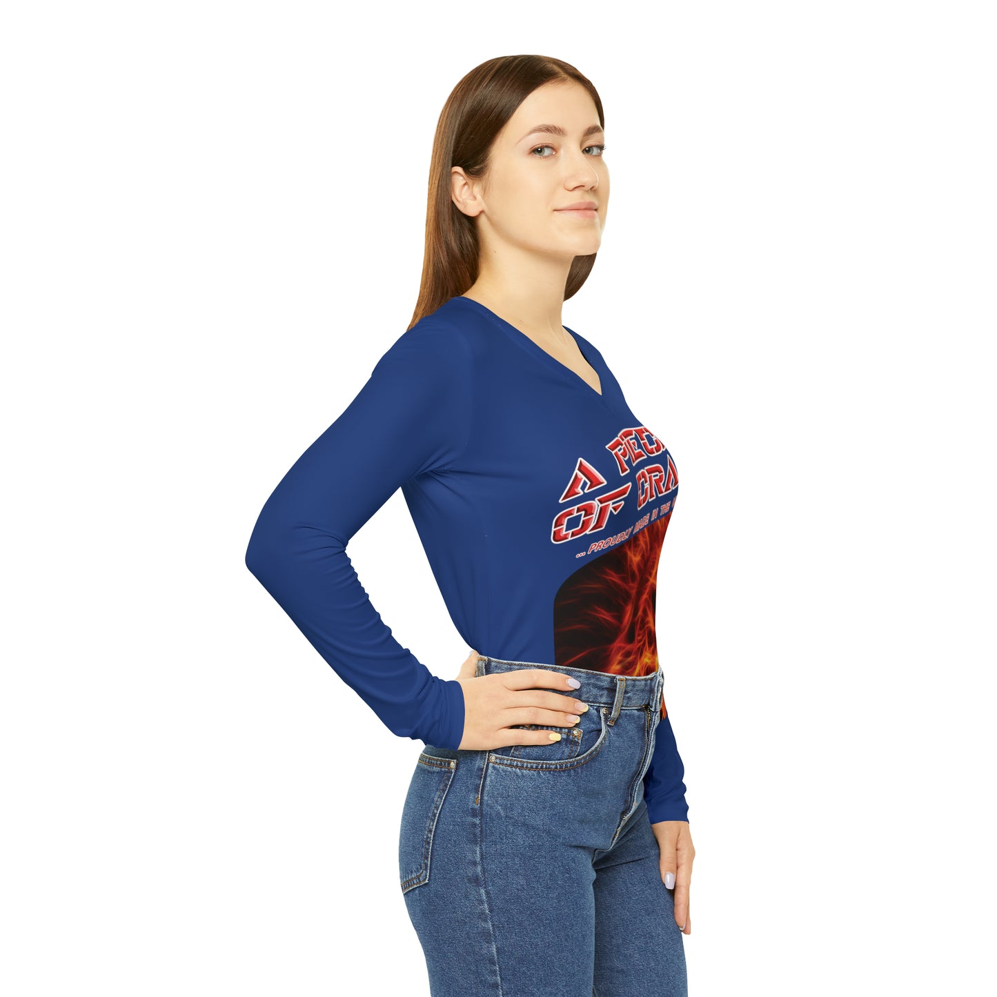 A Piece Of Crap Chic Long Sleeve V-Neck Tee - Dark Blue