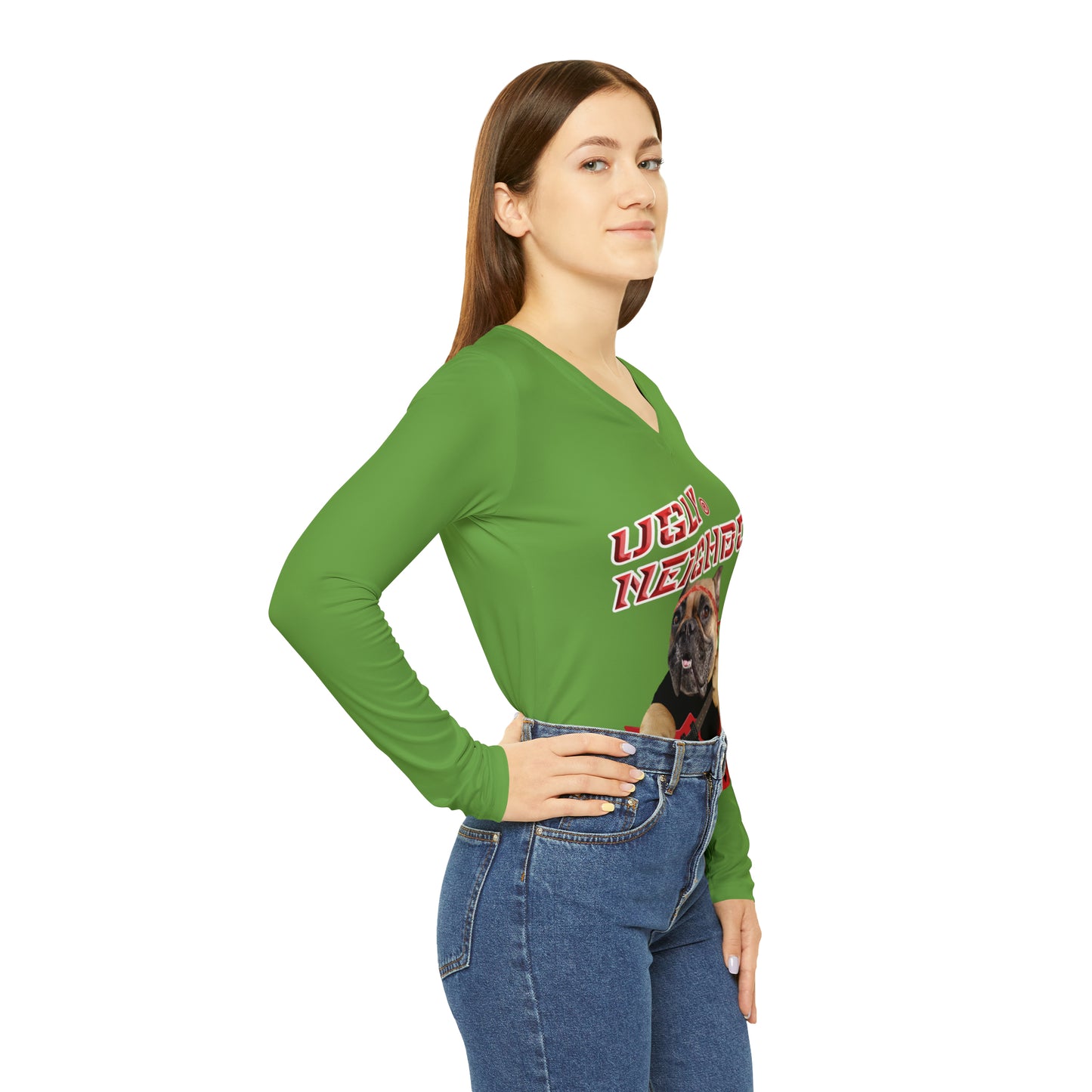 Ugly Neighbor II Women's Long Sleeve V-neck Shirt - Green