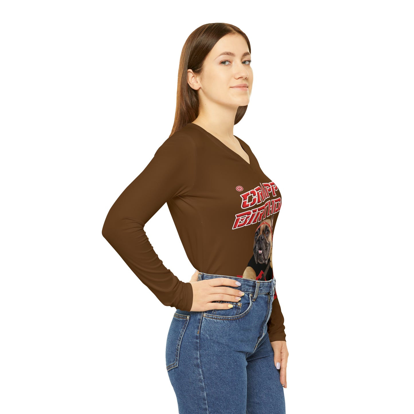 Crappy Birthday II Women's Long Sleeve V-neck Shirt - Brown