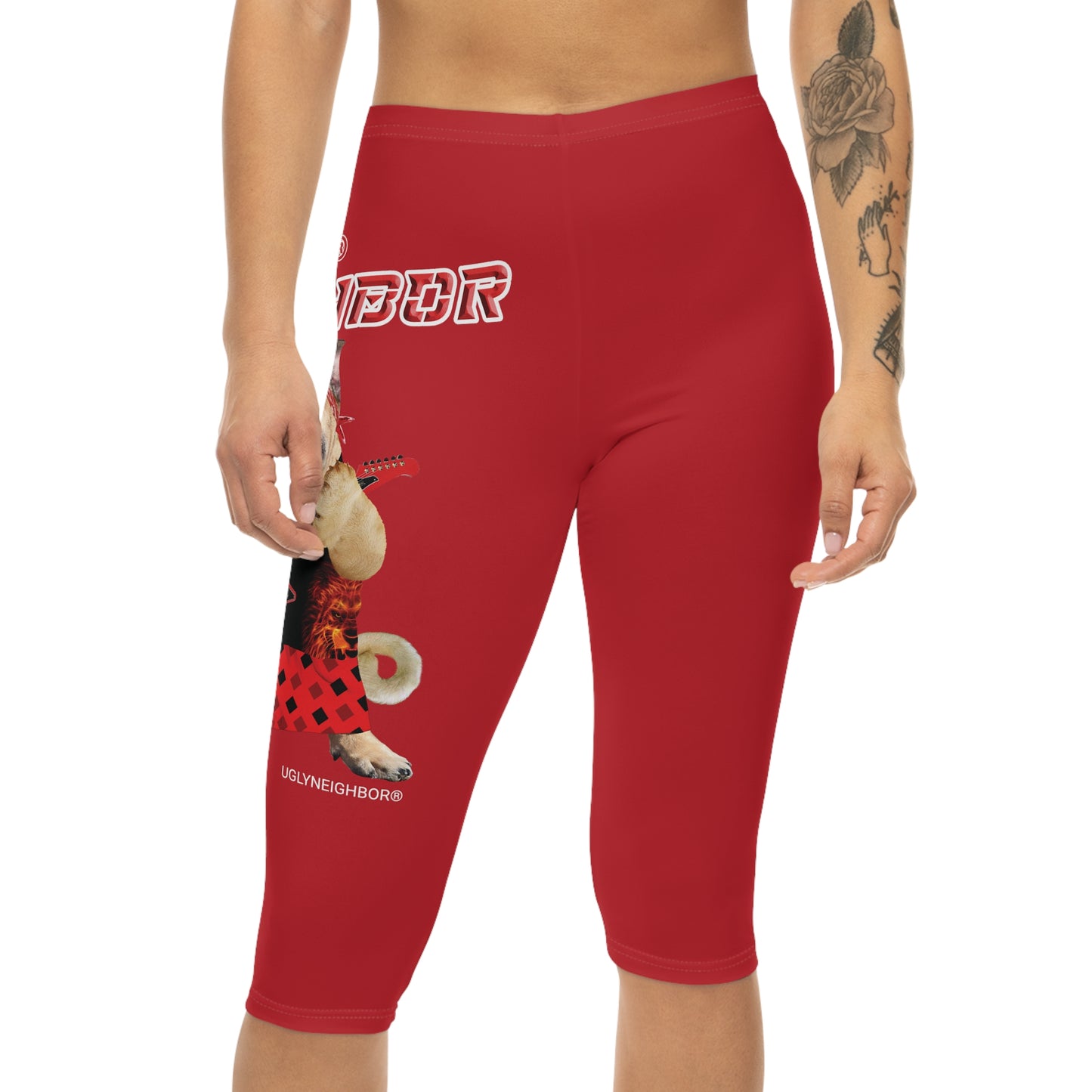 Ugly Neighbor II Women’s Capri Leggings - Dark Red