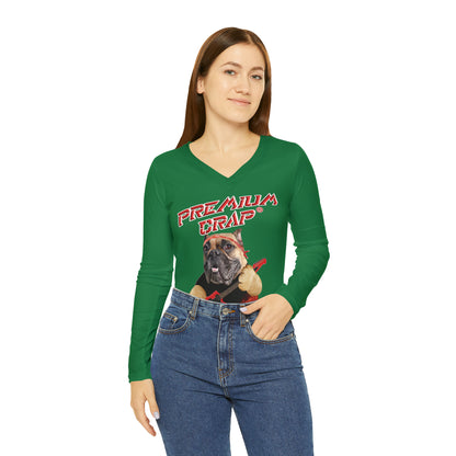 Premium Crap Women's Long Sleeve V-neck Shirt - Dark Green