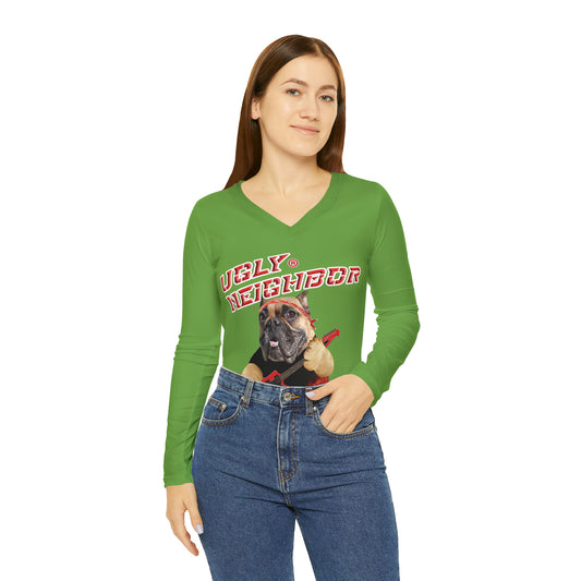 Ugly Neighbor Chic Long Sleeve V-Neck Tee - Green