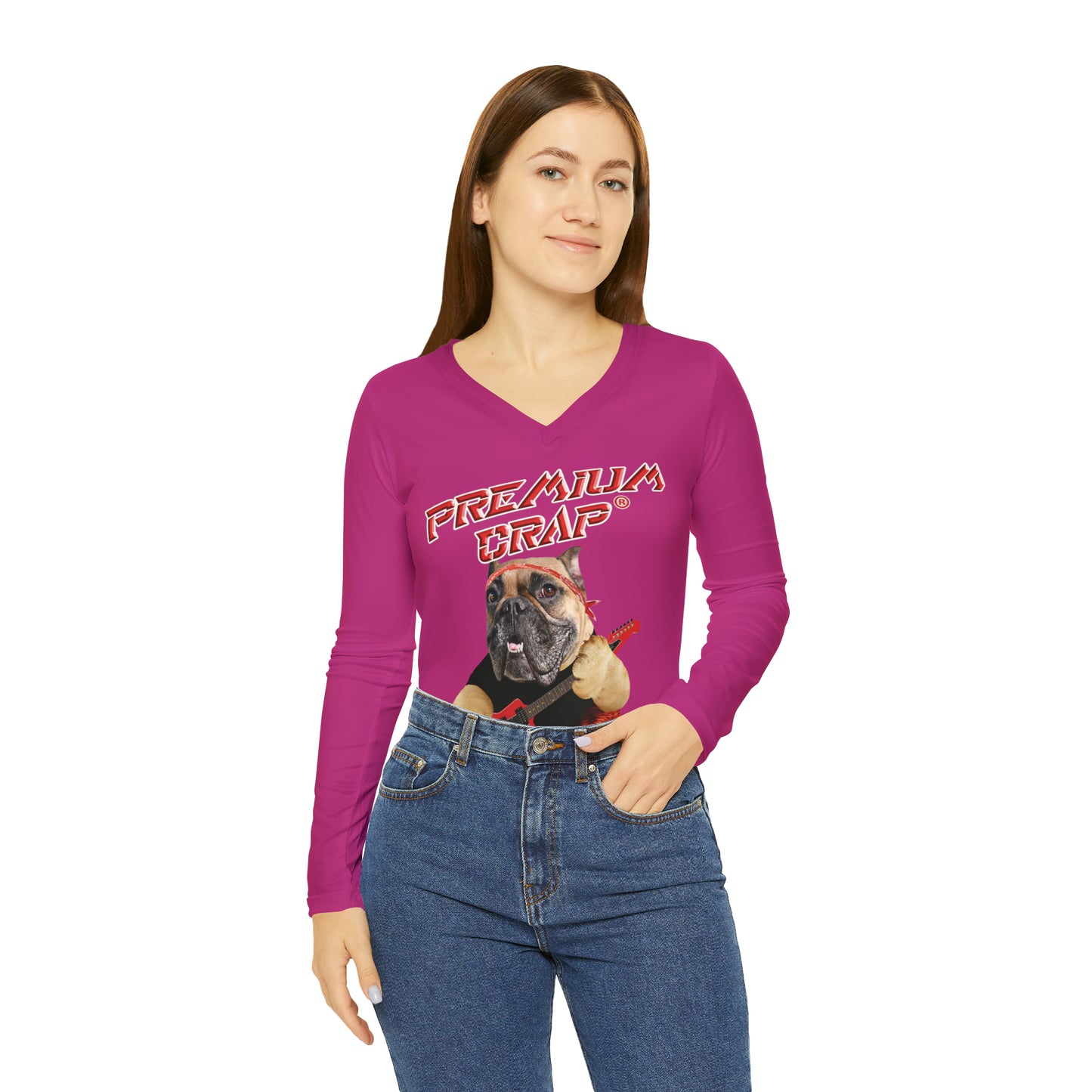 Premium Crap II Women's Long Sleeve V-neck Shirt - Pink